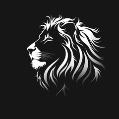 Obraz premium A white logo outline of a cool Lion on a black background