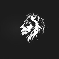 Obraz premium A white logo outline of a cool Lion on a black background