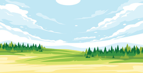 Obraz premium view of pine forest with sunny weather