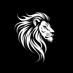 Fototapeta premium A white logo outline of a cool Lion on a black background