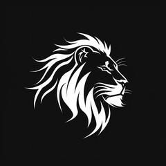 Fototapeta premium A white logo outline of a cool Lion on a black background