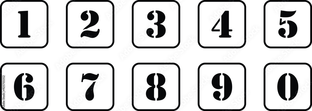 Poster set of numbers on rounded rectangle frame vector illustration.