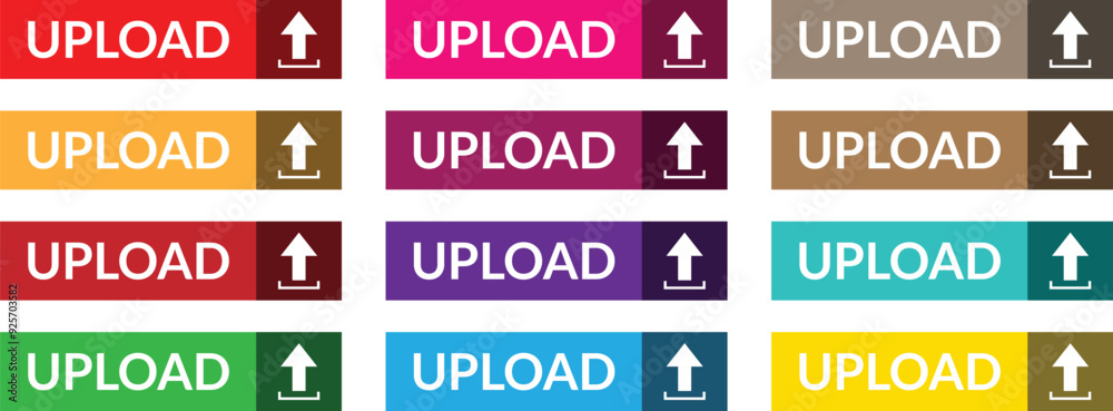 Poster set of different color gradient upload button art vector illustration.