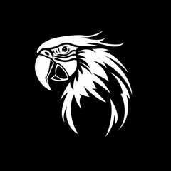 Obraz premium A white logo outline of a cool Scarlet macaw on a black background