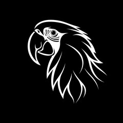 Obraz premium A white logo outline of a cool Scarlet macaw on a black background