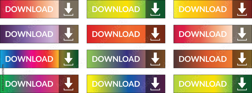 Poster set of different color gradient download button vector illustration.