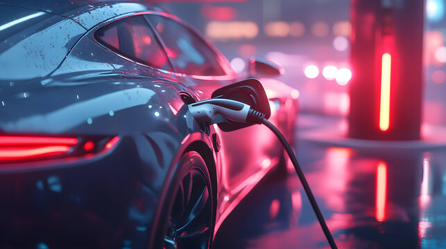 Close up Electric Car Charging Station Modern Mobility