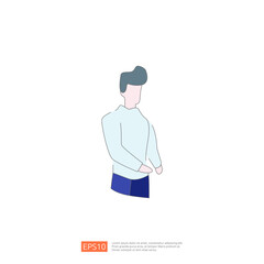 Line art illustration of a man in blue pants and a white shirt. Simple design of a male character for web or app