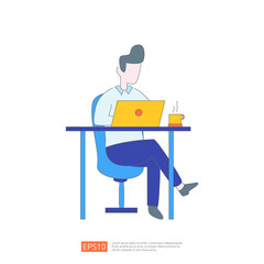 Fototapeta premium Man sitting at desk working on laptop with a cup of coffee