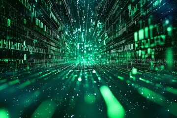 Green Dark Binary Code with Data Streaming Background created with Generative AI