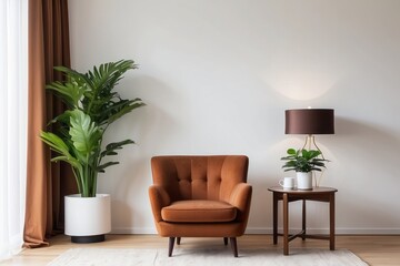 Modern Living Room with Brown Armchair and Side Table
