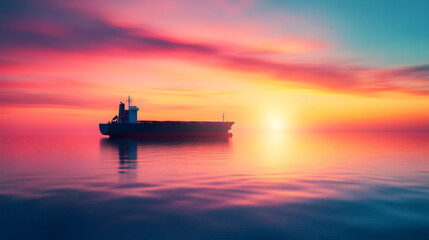 Naklejka premium Shipping Dreams Across Horizon Sunset Cargo Ship Voyage Dreamscape