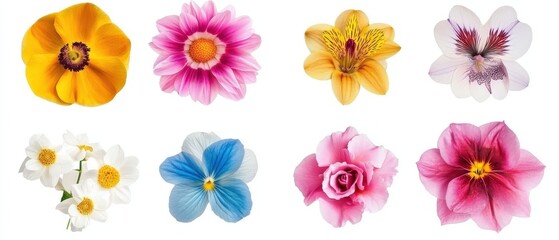 Set of different beautiful flowers on white background