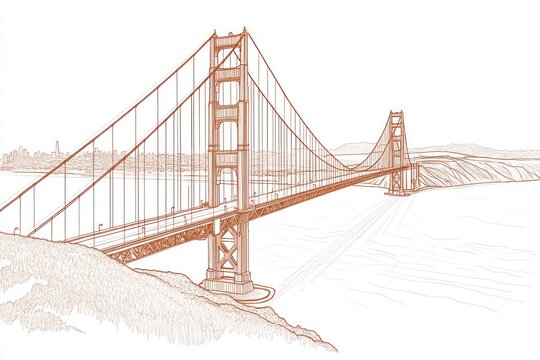 golden gate bridge sketch, brown, san francisco