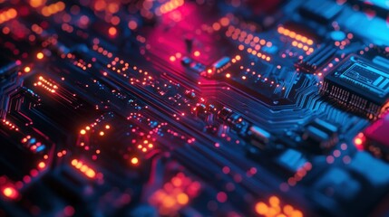 Fototapeta premium Circuit Board with Glowing Lines