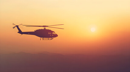 Fototapeta na wymiar Helicopter Dawn Horizon Silhouette Rise And Shine Adventure
