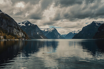 Naklejka premium Stunning view of the sunny lake mountain