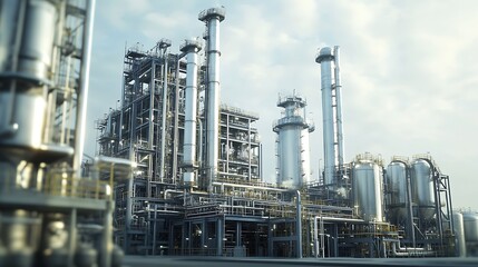 Fototapeta premium Large-Scale Pyrolysis Plant Converting Biomass into Multiple Energy Products with Reactors and Storage Tanks