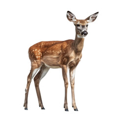 Fototapeta premium A young brown and white spotted deer standing against