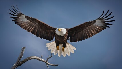 Obraz premium Harpy Eagle Flying with Blue Sky Background, Realistic Photo, Pattern Background, Wallpaper, Cover and Screen for Smartphone, Cell Phone, Computer, Laptop