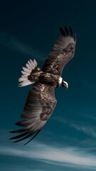 Naklejka premium Harpy Eagle Flying with Blue Sky Background, Realistic Photo, Pattern Background, Wallpaper, Cover and Screen for Smartphone, Cell Phone, Computer, Laptop