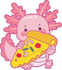 Illustration of cute axolotl activities icon.
Funny pink axolotl in daily routine stickers.