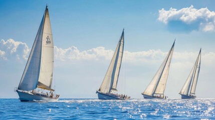 Fototapeta premium Sailing Rendezvous: A Series of Yachts and Ships in a Competitive Regatta on the Open Seas