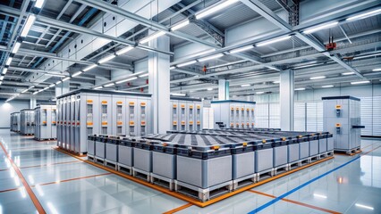 Obraz premium Modern facility producing batteries for electric vehicles, battery, production, facility, modern