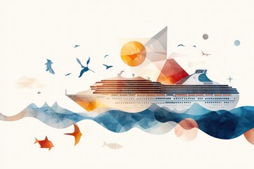 Retro Vector Collage of Cruise Brochures with Nautical Elements and Ocean Views in Deep Colors for a Unique Travel Experience