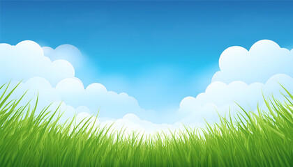 Obraz premium 蓝天白云下的绿色草地