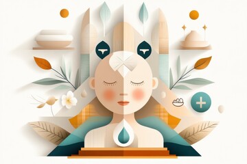 Tranquil Vector Collage of Wellness Retreat Scenes with Hand-drawn Relaxation Icons & Soothing Colors