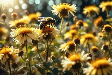 Bee on Flower in Sunlight