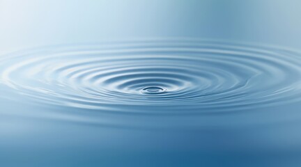 A smooth, reflective surface with gentle water ripples radiating outward, set against a soft blue gradient, ideal for wellness or skincare products. Made with generative AI technology