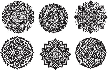 6 Mandala  Black and White Logo Vector Art – SVG Design.

This is a printable SVG design file. You can easily print on t-shirts, hoodies, mugs, bags, posters, walls, etc.
