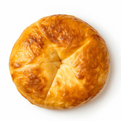a pie with a piece missing on a white surface