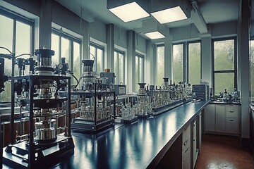 Laboratory Equipment on Workbench in Science Lab