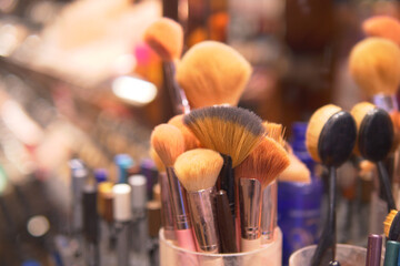 Makeup brush set at beauty store,