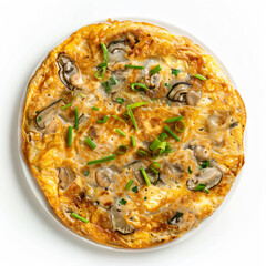 a pizza with mushrooms and green onions on a plate