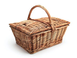 Wicker picnic basket isolated on white background