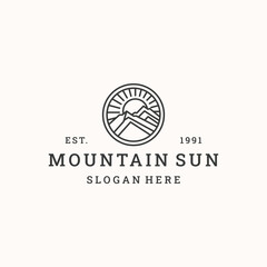 Mountain sun logo vector icon illustration hipster vintage retro