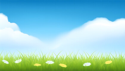 Obraz premium 蓝天白云下的绿色草地