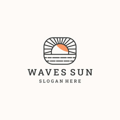 Sun logo line with wave vector design