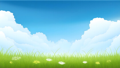 Obraz premium 蓝天白云下的绿色草地