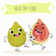 Fototapeta premium Cute funny guava character vector illustration.