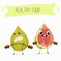 Cute funny guava character vector illustration.