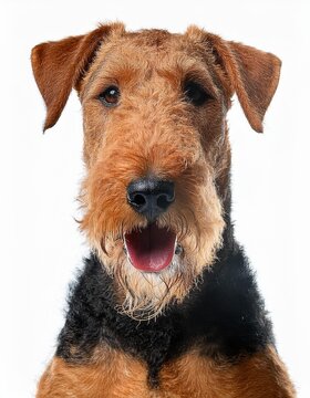エアデール・テリアのポートレート（Airedale Terrier portrait on white background）
