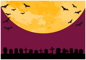 ハロウィンフレームの月にコウモリ背景4紫