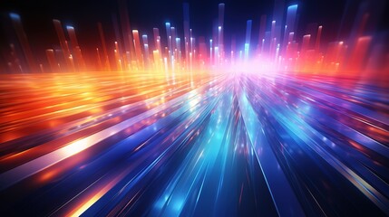 Fototapeta premium Abstract 3D illustration of a futuristic city with glowing lines and skyscrapers.