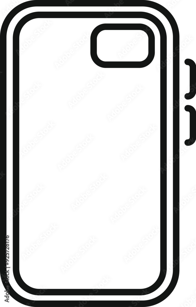 Poster simple line art showing the back of a smartphone with buttons, perfect for representing phone cases