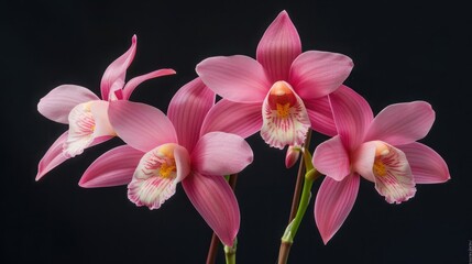 Pink orchid flowers on dark background
